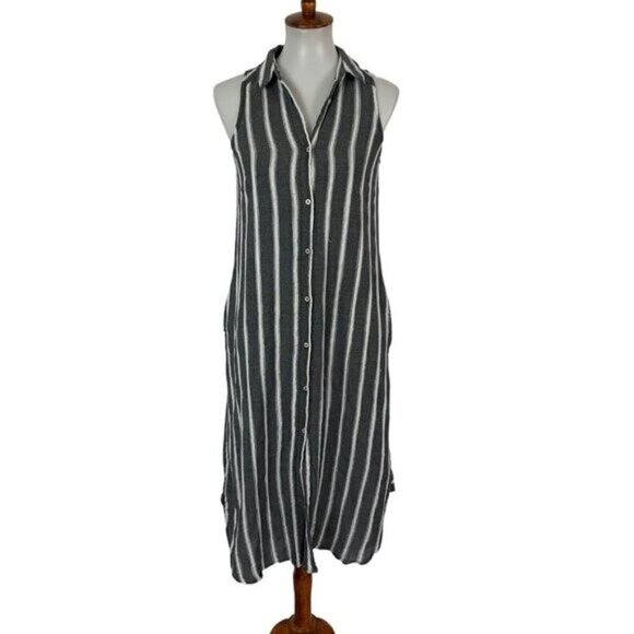 Anthropologie Holding Horses Women’s Dress 2 Sleeveless Button Down Gray Striped - Picture 1 of 6